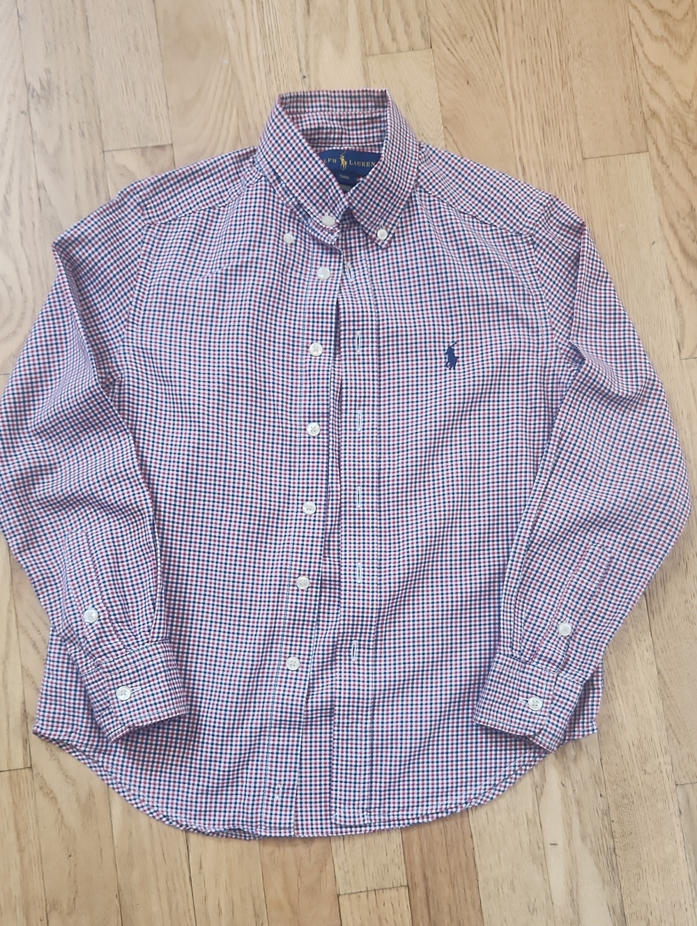 Ralph Lauren Button-Down Gingham Dress Shirt in Red and Blue